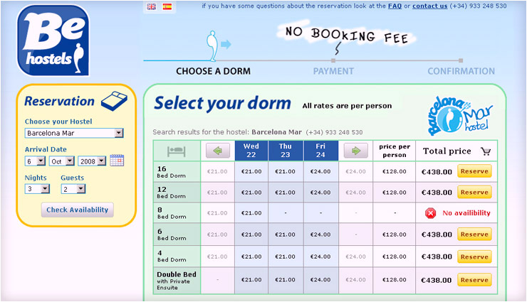 Be Hostels, booking process